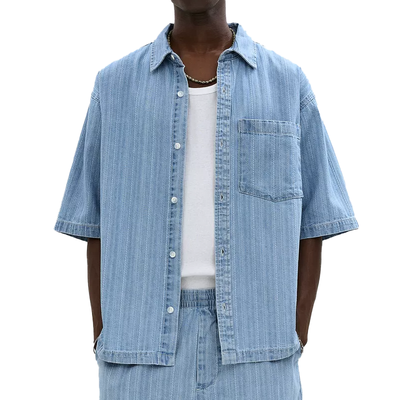 Jonathan | Men'S Summer Fashion Denim Jacquard Short Sleeve Shirt