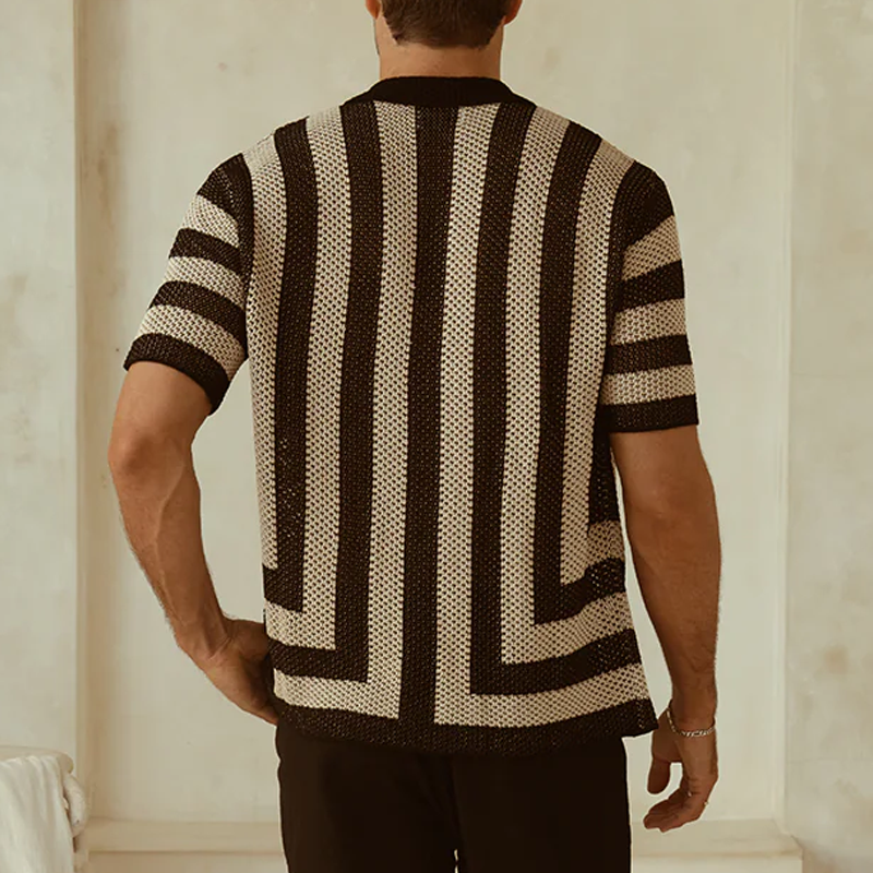 Edgar | Men'S Spring And Summer Fashion Casual Hollow Striped Knitted Short-Sleeved Shirt