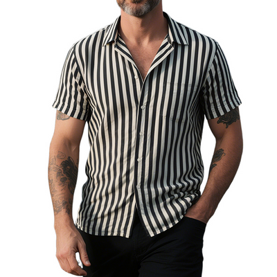 Edwin | Men'S Retro Casual Striped Print Lapel Short Sleeve Shirt