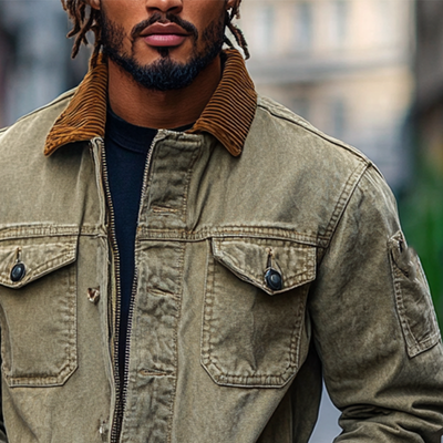 Argel® | Men's Retro Western Cowboy Style Spliced Lapel Corduroy Denim Jacket MTA3051I0X