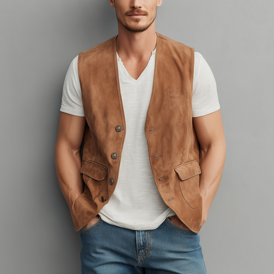 Thad | Men'S Spring And Summer Casual Thin Suede Metal Button Vest