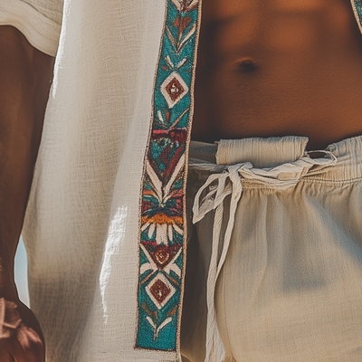 Devon | Men'S Summer Fashion Holiday Style Embroidered Cotton And Linen Short-Sleeved Open Shirt