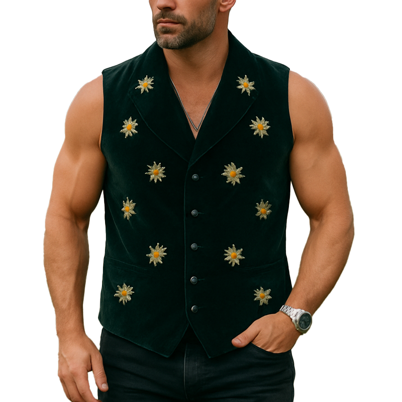 Lee | Men'S Summer Fashion Daisy Embroidered Fleece Vest