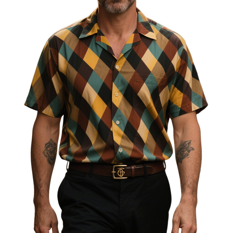 Gordon | Men'S Retro Casual Plaid Print Lapel Short Sleeve Shirt