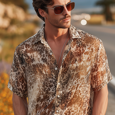 Julian | Men'S Summer Fashion Casual Chiffon Slightly Transparent Sexy Leopard Print Short-Sleeved Shirt