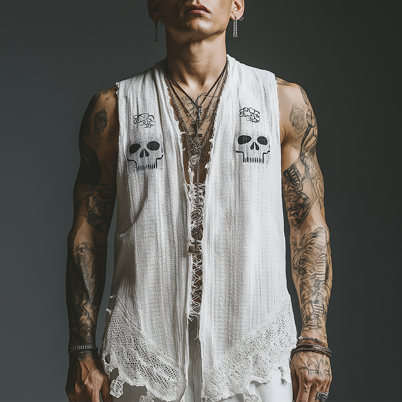 Caleb | Men'S Summer Fashion Printed Lace Decorated Waffle Tank Top