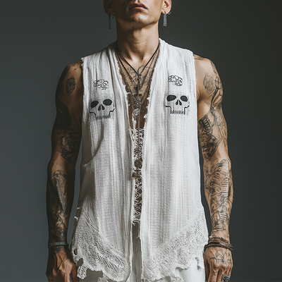 Caleb | Men'S Summer Fashion Printed Lace Decorated Waffle Tank Top