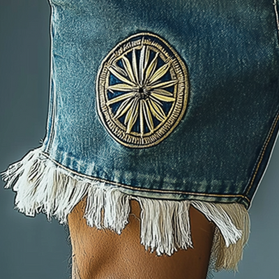 Paul | Men'S Summer Fashion Embroidered Tassel Denim Shorts
