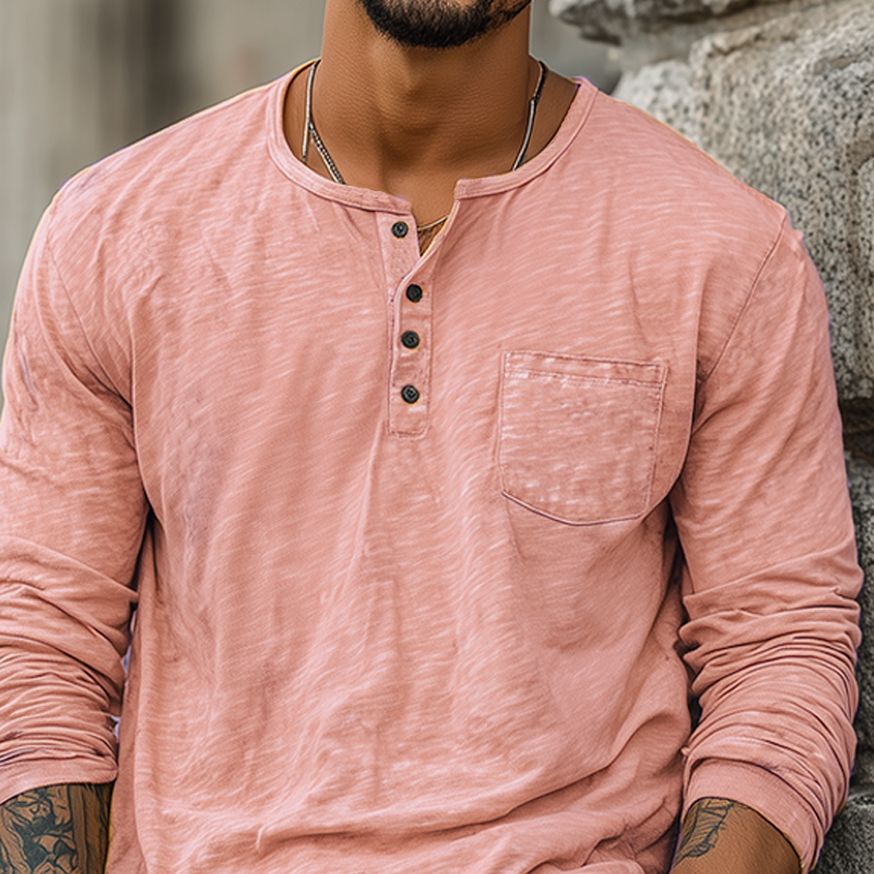 Trent | Men'S Spring And Summer Casual Tough Style Henry Collar Bamboo Cotton Long Sleeve T-Shirt