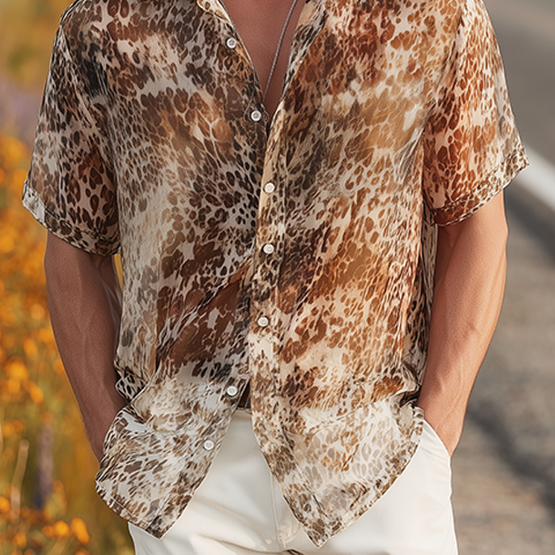 Julian | Men'S Summer Fashion Casual Chiffon Slightly Transparent Sexy Leopard Print Short-Sleeved Shirt
