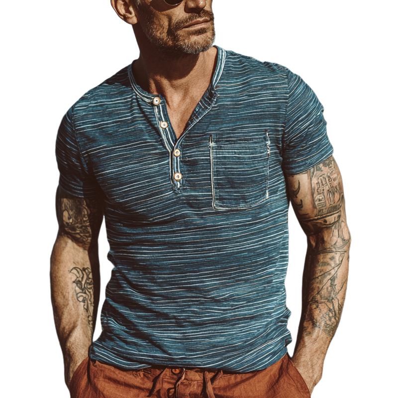 Grant | Men'S Stripe Print Henley Neck Short Sleeve T-Shirt