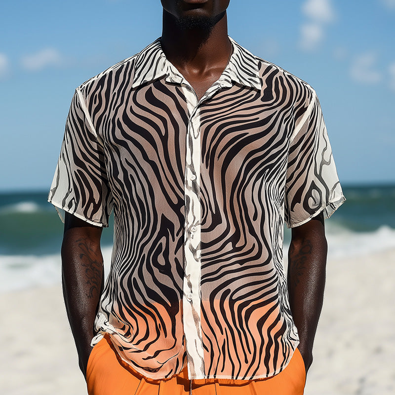 Ryan | Men'S Summer Fashion Breathable Zebra Print Organza Short Sleeve Shirt
