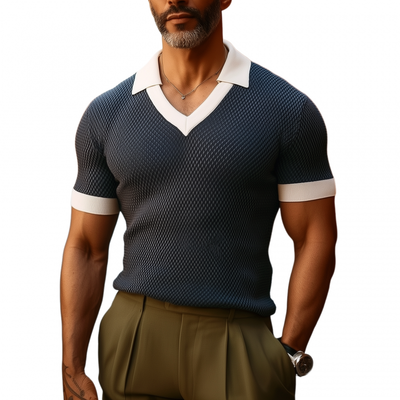 Adrian | Men'S Casual Breathable Colorblock Lapel Slim Fit Knitted Short-Sleeved Polo Shirt