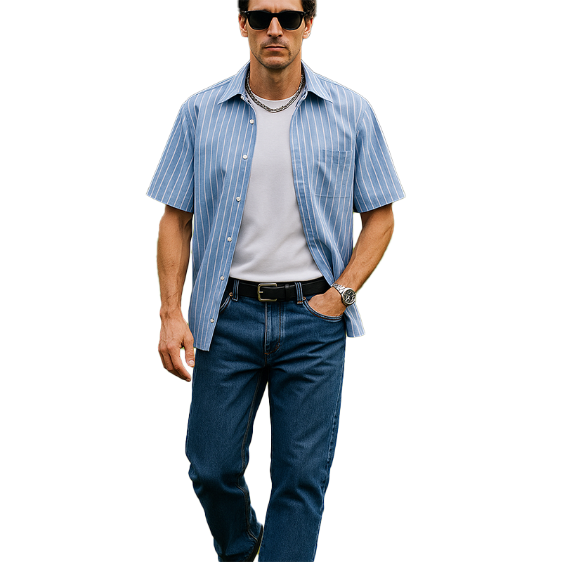 Rory | Men'S Summer Fashion Striped Cotton And Linen Short Sleeve Shirt