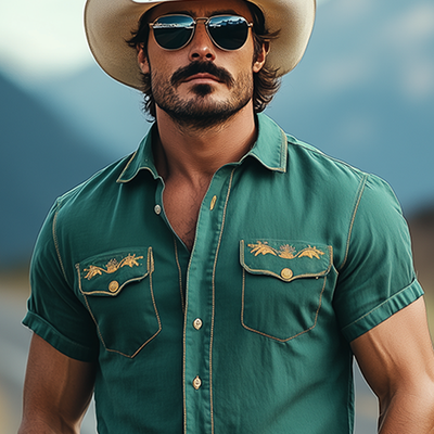 Cody | Men'S Casual American Western Tough Style Cotton Blend Embroidered Slim Short Sleeve Shirt