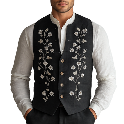 Philip | Men'S Summer Fashion Cotton And Linen Embroidered Suit Vest