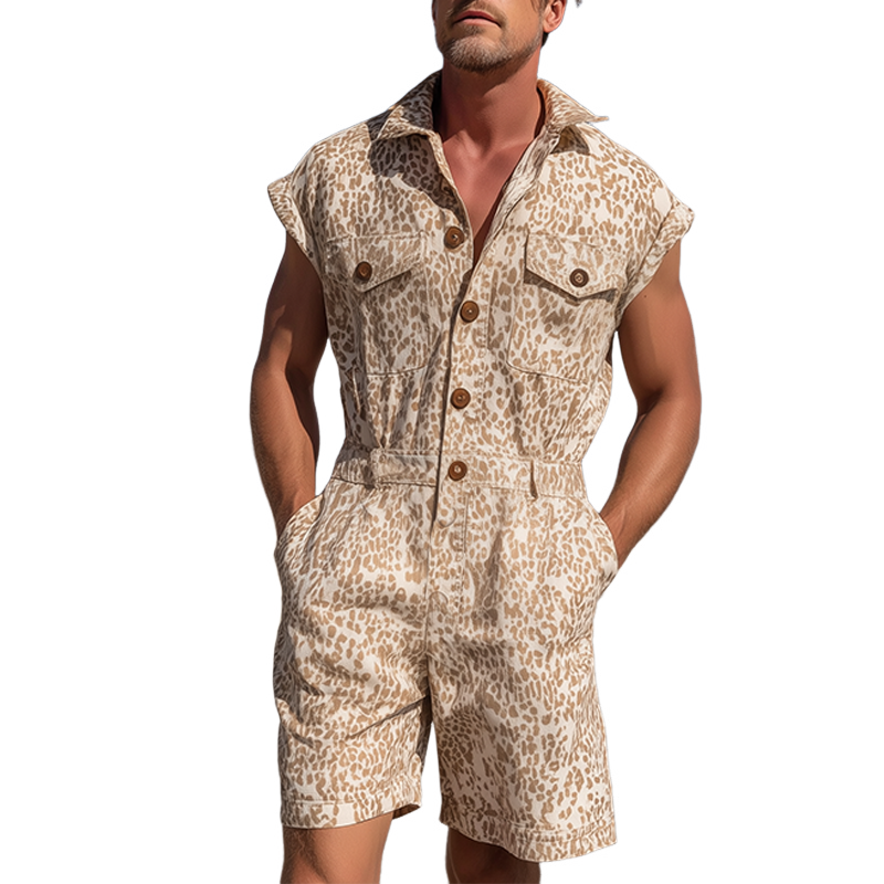 Wilbur | Men'S Spring And Summer Fashion Casual Cotton Blended Printed Multi-Pocket Shirt-Style Jumpsuit