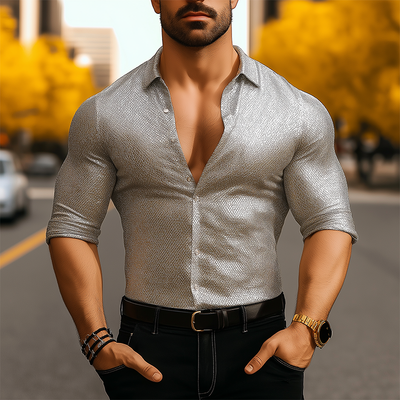 Gerardo | Men'S Summer Fashion Textured Fabric Long Sleeve Shirt