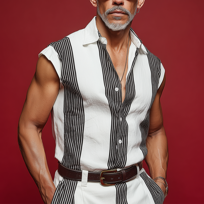 Quintin | Men'S Summer Fashion Striped Printed Cotton Blended Sleeveless Shirt