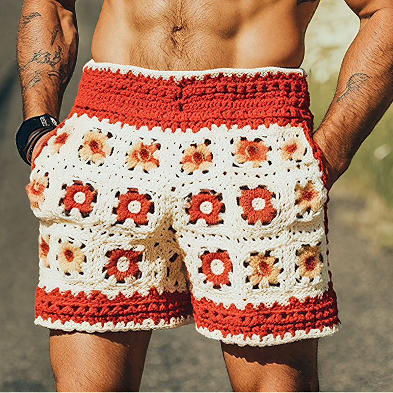 Liam | Men'S Summer Fashion Casual Hollow Crochet Flower Knitted Elastic Waist Shorts