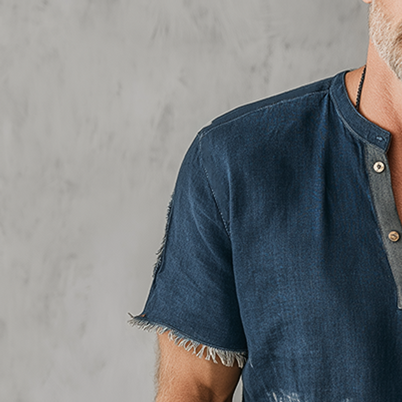 Cordell | Men'S Summer Fashion Gradient Printed Polyester Blended Short Sleeve Henley Shirt