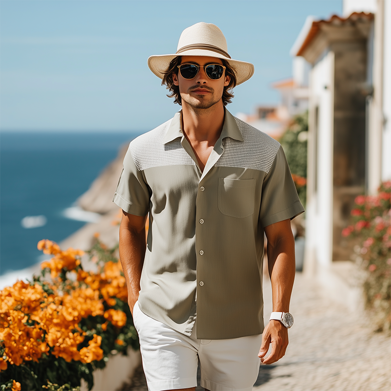 Jon | Men'S Spring And Summer Fashion Casual Lyocell Tweed Short Sleeve Shirt