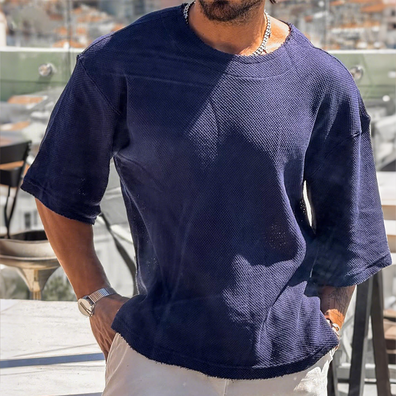 Bernard | Men'S Retro Casual Street Solid Color Loose Round Neck Short Sleeve T-Shirt