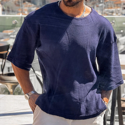 Bernard | Men'S Retro Casual Street Solid Color Loose Round Neck Short Sleeve T-Shirt