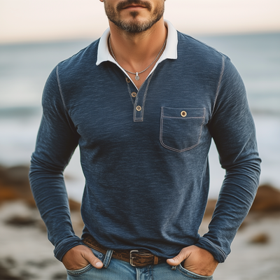 Juan | Men'S Business Cotton Colorblock Collar Long Sleeve Polo Shirt