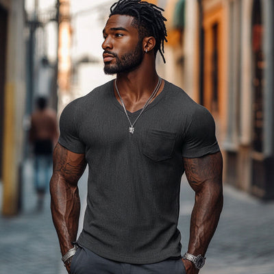 Men's Casal Ribbed Cotn Blend V-neck SliFit Short-sleeved T-shirt