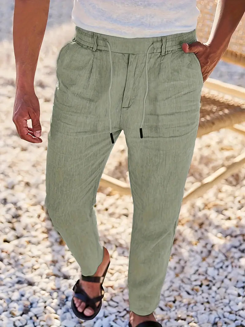 Joshua | Wide-leg linen pants with drawstring