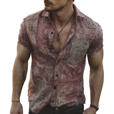 David | Men'S Retro Casual Gradient Print Lapel Short Sleeve Shirt
