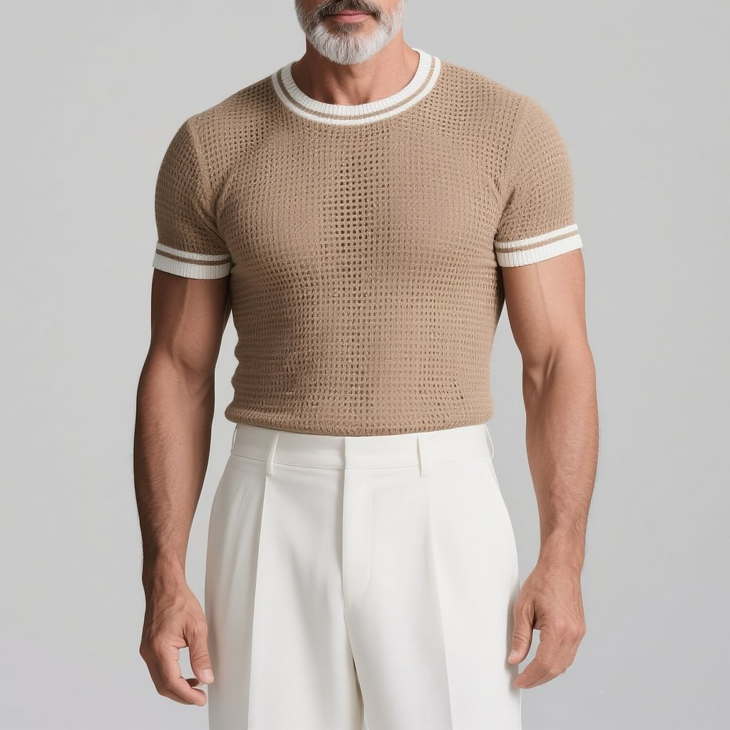 David | Men'S Slim Fit Colorblocked Round Neck Short Sleeve Knitted T-Shirt