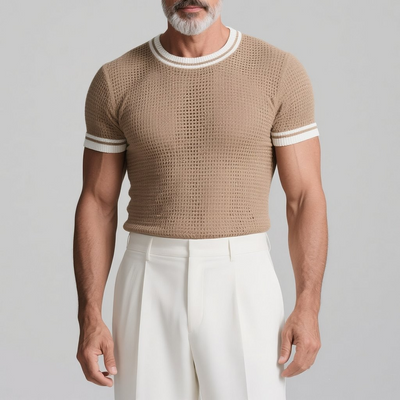 David | Men'S Slim Fit Colorblocked Round Neck Short Sleeve Knitted T-Shirt