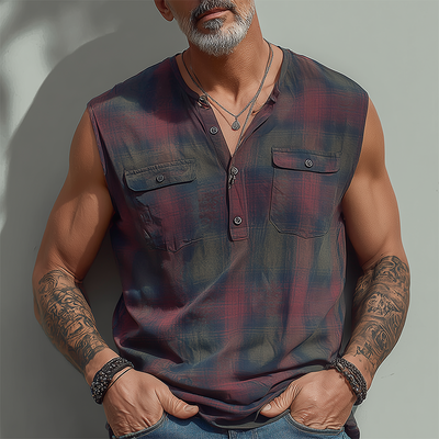 Jason | Men'S Summer Fashion Contrast Print Cotton Blend Sleeveless Shirt