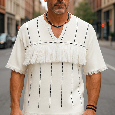 Terence | Men'S Summer Breathable And Comfortable Knitted Jacquard Tassel Short-Sleeved T-Shirt
