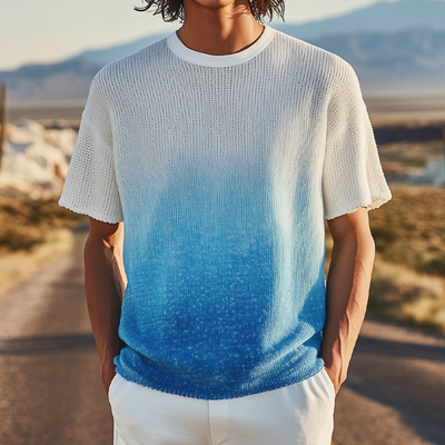 Horacio | Men'S Spring And Summer Fashion Casual Knitted Gradient Hanging Dye Round Neck Short-Sleeved T-Shirt