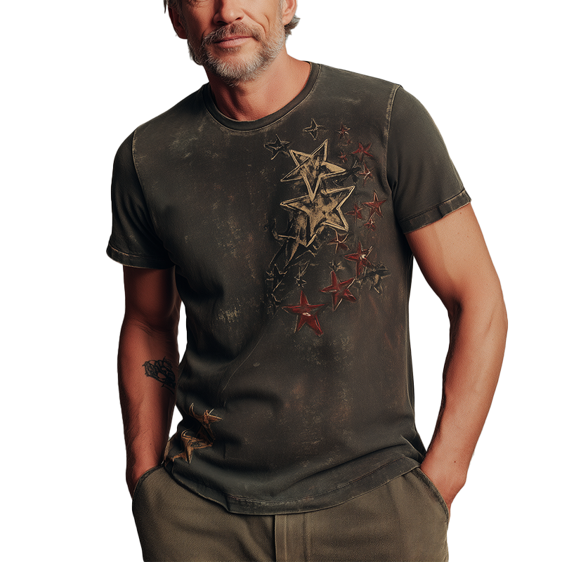 Shane | Men'S Summer Fashion Star Print Distressed Cotton Blend Short-Sleeved T-Shirt