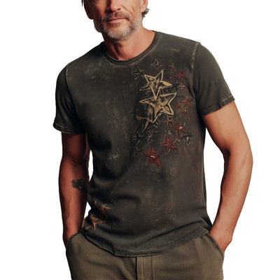 Shane | Men'S Summer Fashion Star Print Distressed Cotton Blend Short-Sleeved T-Shirt