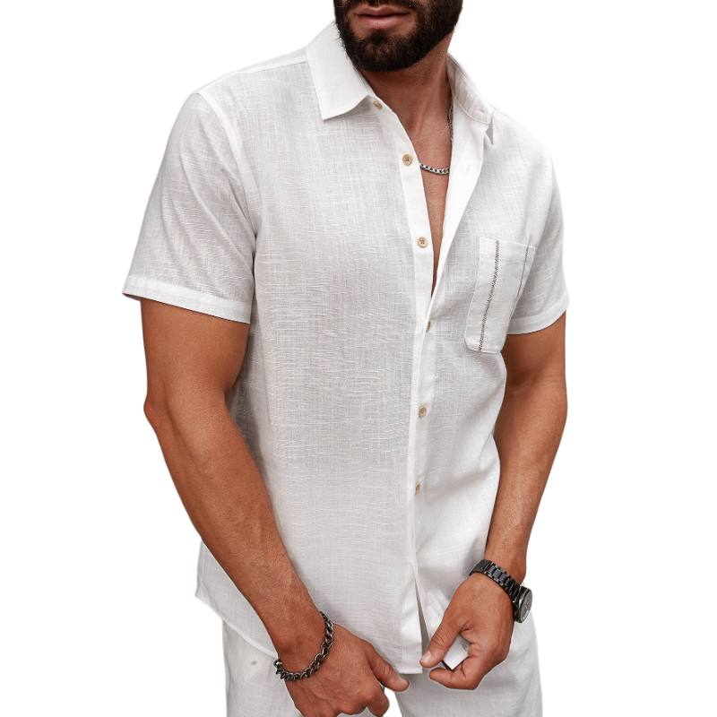 Federico | Men'S Casual Breathable Linen Lapel Patch Pocket Slim Fit Short Sleeve Shirt