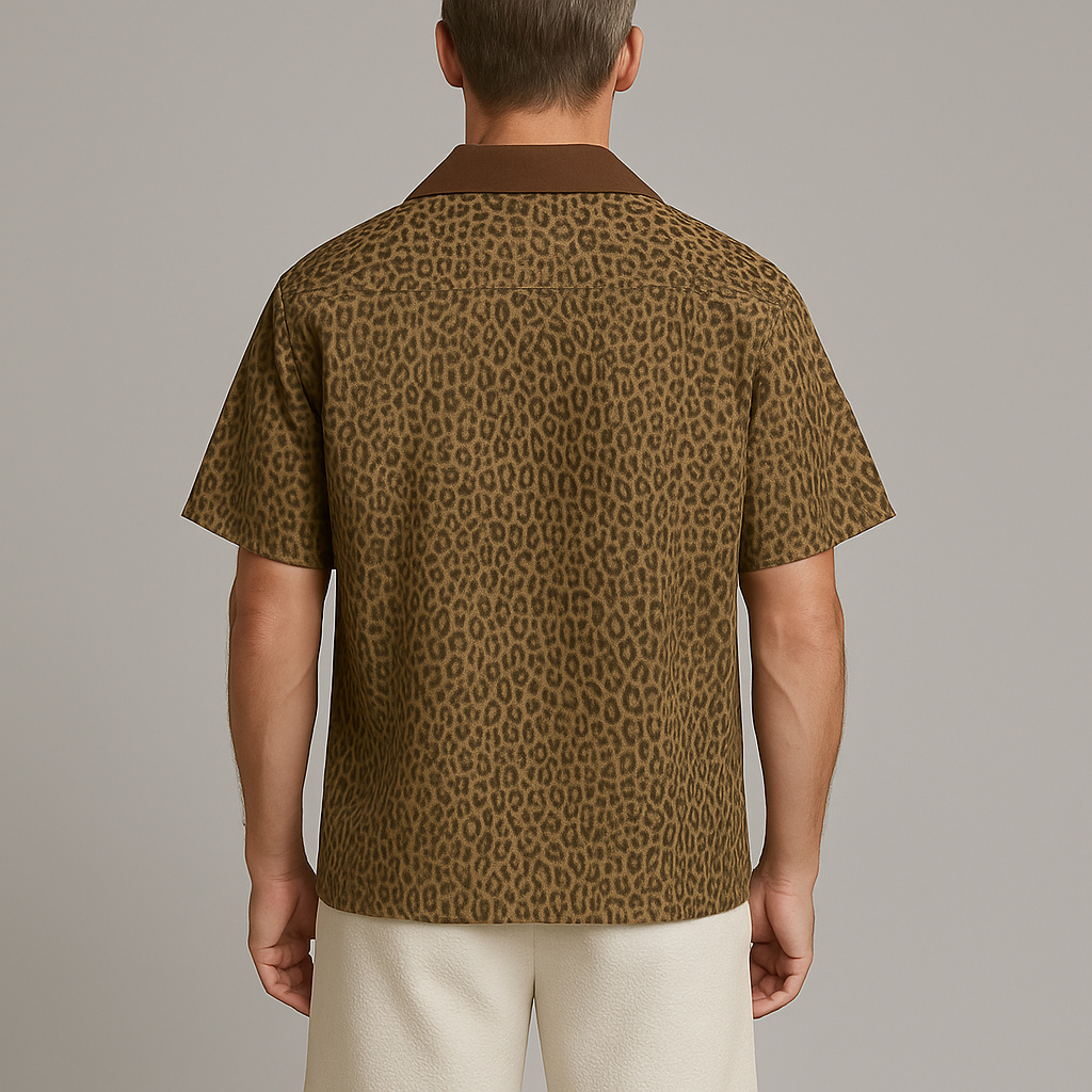 Tony | Men'S Summer Fashion Leopard Print Cotton Blend Short Sleeve Shirt
