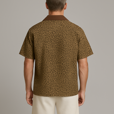 Tony | Men'S Summer Fashion Leopard Print Cotton Blend Short Sleeve Shirt