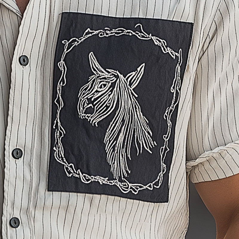 Marshall | Men'S Summer Fashion Plaid Embroidery Patchwork Short Sleeve Shirt