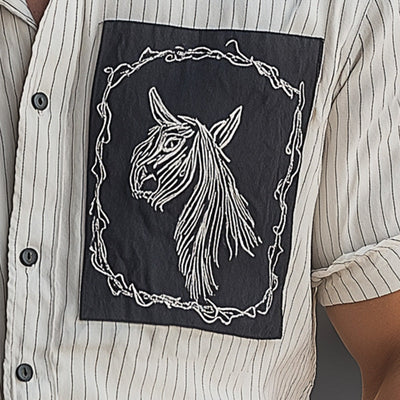 Marshall | Men'S Summer Fashion Plaid Embroidery Patchwork Short Sleeve Shirt