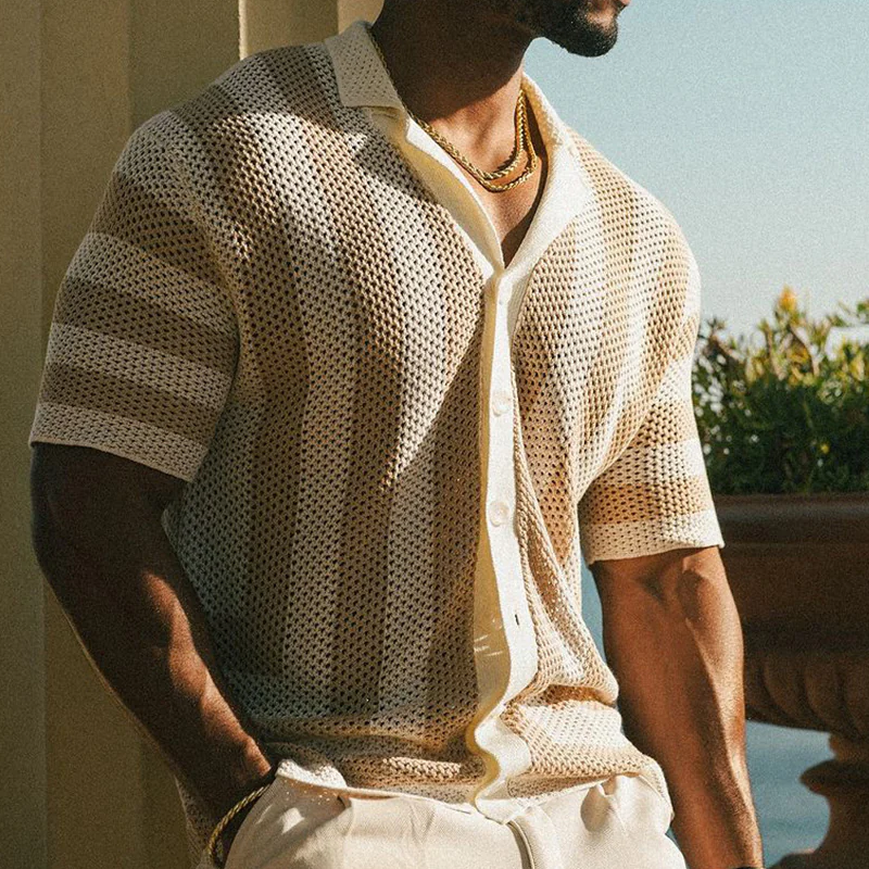 Edgar | Men'S Spring And Summer Fashion Casual Hollow Striped Knitted Short-Sleeved Shirt
