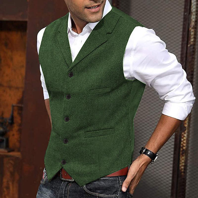 Men's Vintage Herringbone Lapel Single Breasted Slim Fit Suit Vest
