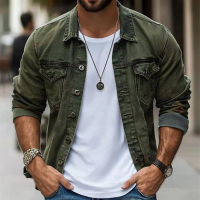 Men's Vine Washed Single Breasted Lapel Jacket