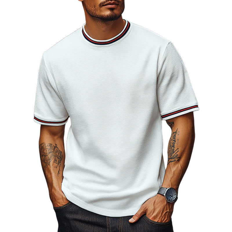 Roberto | Men'S Solid Waffle Contrast Ribbon Round Neck Short Sleeve T-Shirt