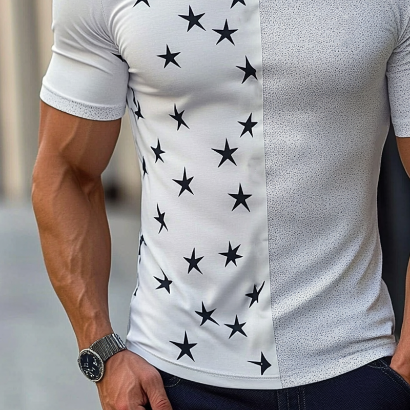 Adrian | Men'S Round Neck Patchwork Printed Cotton Blend Short-Sleeved T-Shirt