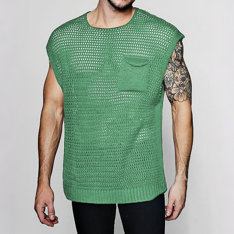 Dario | Men'S Spring And Summer Fashion Casual Hollow Knitted Round Neck Pocket Tank Top